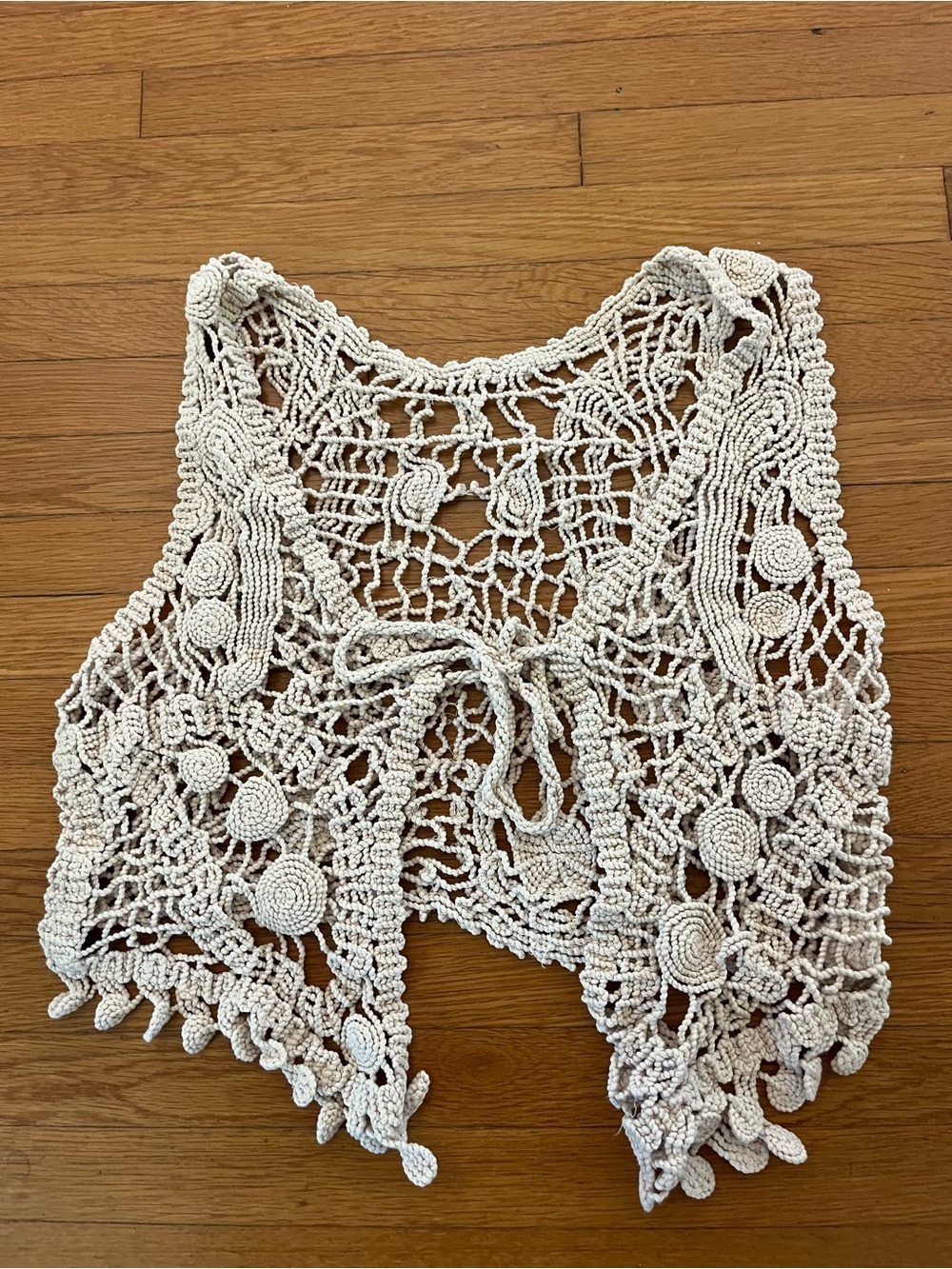 Handmade Crochet Tie-Front Vest in Cream